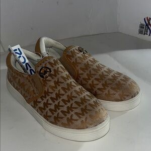 Michael Kors Tan and White Slip-On Shoes